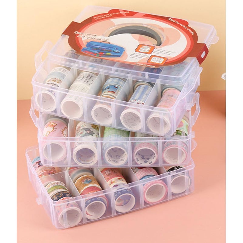 HomDSim Washi Tape Box Organizer Storage,Divider Closet Container,with 30 Adjustable Compartments,Clear,Masking Tape Desktop Tape DIY Sticker Roll Tape Cutter Holder Storage,Finger Safty Dispenser - Image 5